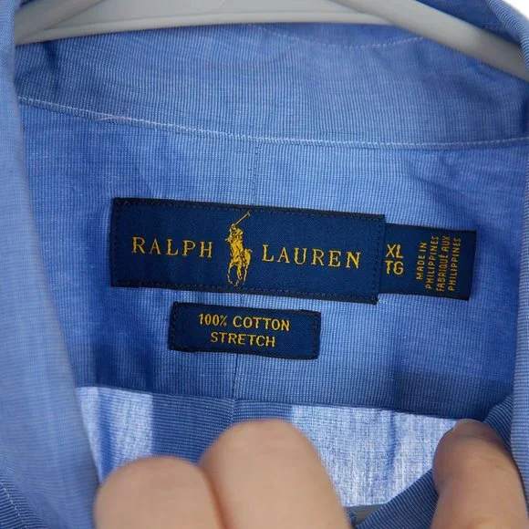 Ralph Lauren Cotton Blue Stretch Button Down Men's XL - Picture 5 of 7
